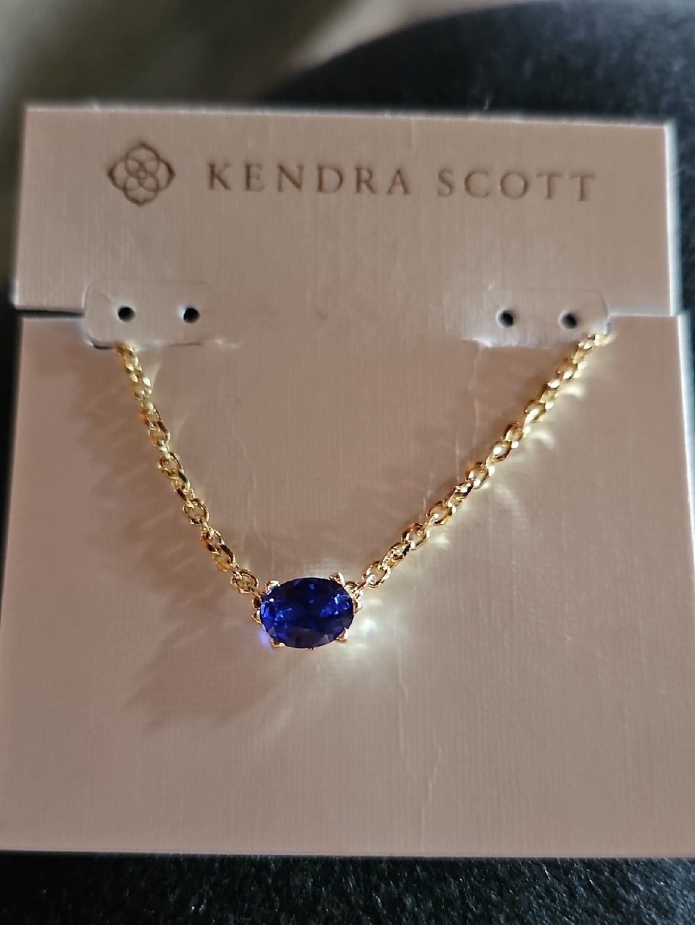 Kendra Scott Gold Necklace with Royal Blue Oval Stone